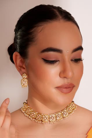 ZEVAR BY GEETA Gold Kundan Polki Necklace & Earring Set 