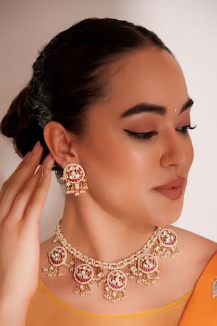 ZEVAR BY GEETA Kundan Polki Designer Necklace & Earrings Set 