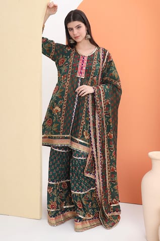 MINIME ORGANICS Bottle Green Printed Kurta Set