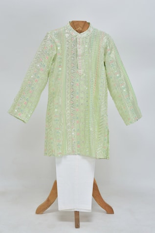 MINIME ORGANICS Green Patterned Kurta Set 