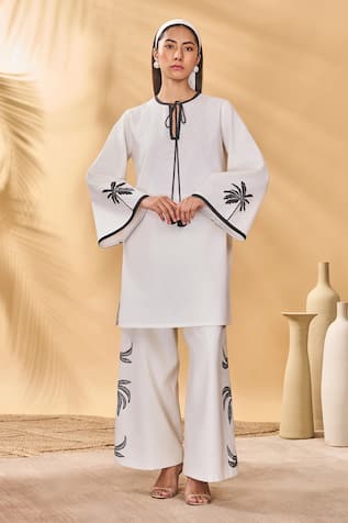 Masaba Ivory Trellis Palm Trouser Set 