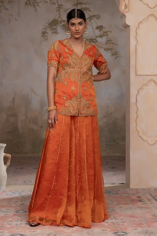 Adi By Aditya Khandelwl Burnt Orange Hand Embroidered Kurta Set 
