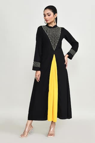 Abbaran Black Embroidered Kurta Set With Palazzo 