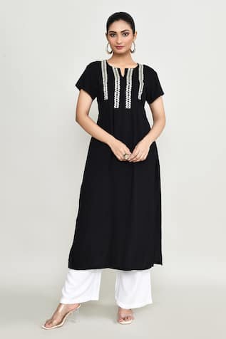 Abbaran Black Embroidered Kurta & Palazzo Set 