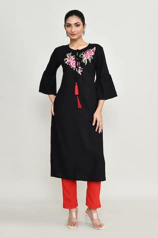 Abbaran Black Embroidered Kurta Set  