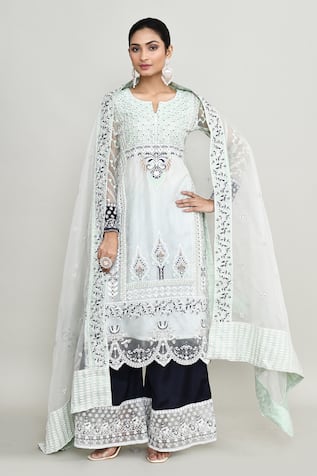 Abbaran Light Blue Embroidered Kurta Palazzo Set 