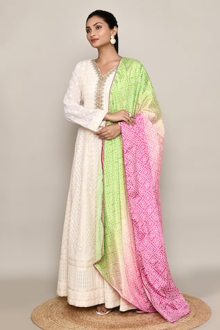 Abbaran White Georgette Anarkali Set 