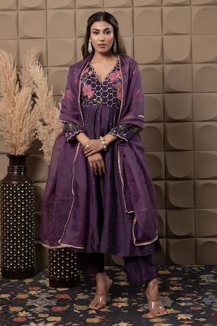 LABEL FLAMINGO BY VRINDA Zig-Zag Embroidered Anarkali Set 