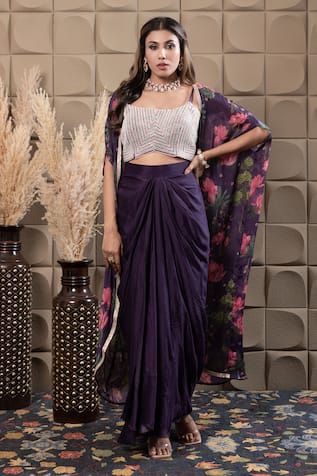 LABEL FLAMINGO BY VRINDA Floral Cape Drape Set 