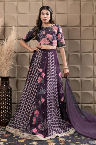 LABEL FLAMINGO BY VRINDA Floral Embroidered Kali Lehenga Set 