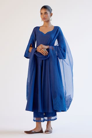 Devnaagri Blue Anarkali Kurta Set with Dupatta 