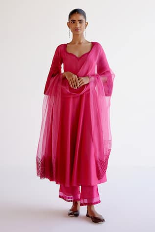 Devnaagri Fuchsia Pink Anarkali Set With Dupatta 