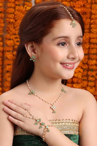 Ruby Raang Green Gold Plated Jewellery Set 