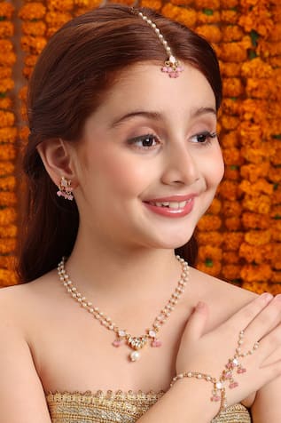 Ruby Raang Gold Plated Pink Kundan Jewellery Set 