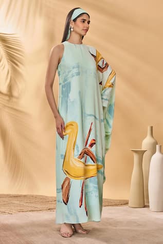 Masaba Blue Feathered Asymmetrical Kaftan