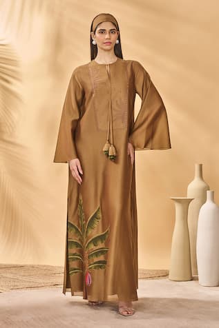 Masaba Tan Trellis Palm Kaftan 
