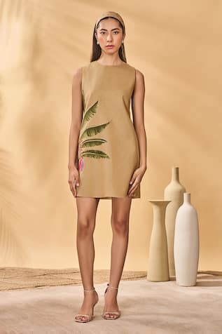 Masaba Beige Trellis Palm Mini Dress 