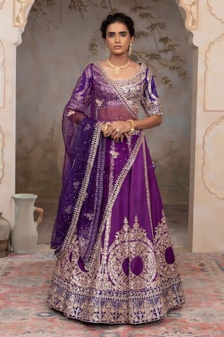 Adi By Aditya Khandelwl Purple Hand Embroidered Lehenga Set 