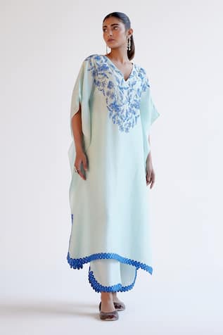 Devnaagri Light Blue Embroidered Kaftan Set 