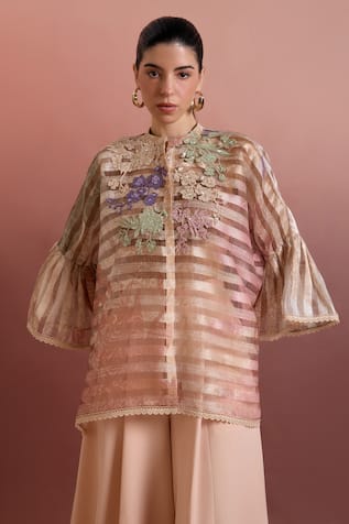 Pankaj & Nidhi Multi Color Embroidered Organza Top 