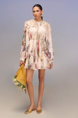 Pankaj & Nidhi Floral Pleated Mini Dress 