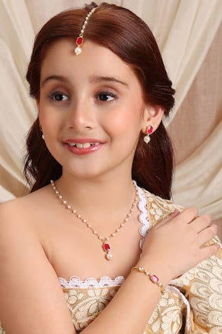 Ruby Raang Gold Plated Maroon Kundan Jewellery Set 