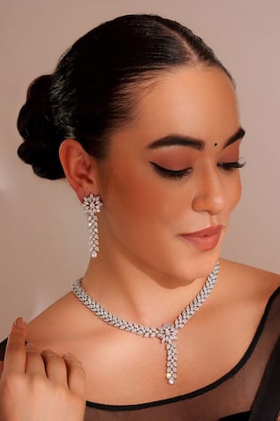 ZEVAR BY GEETA Designer Faux Diamond Necklace & Earrings Set 