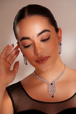 ZEVAR BY GEETA Designer Blue Faux Diamond Jewellery Set 