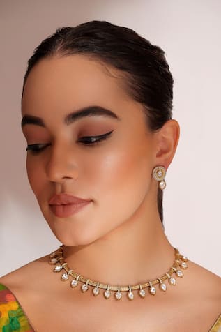 ZEVAR BY GEETA Kundan Polki Gold Finish Jewellery Set 