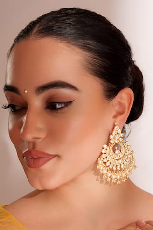 Zevar By Geeta Kundan Polki Gold Finish Danglers 