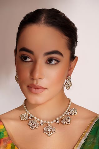 ZEVAR BY GEETA Kundan Polki Designer Necklace & Earrings Set 