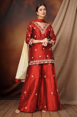 Samyukta Singhania Bloom Motif Resham Embroidered Kurta Sharara Set 