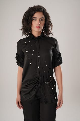 ATBW Black Modal Satin Designer Shirt 