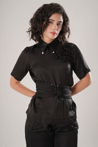 ATBW Black Modal Satin Designer Shirt 