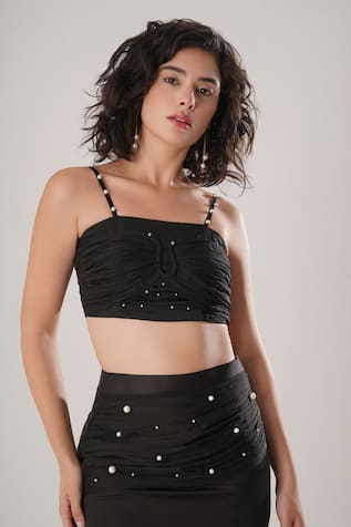 ATBW Black Modal Satin Crop Top 