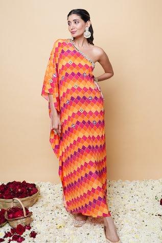 Sajeda A Lehry Hand Embroidered Orange Kaftan 