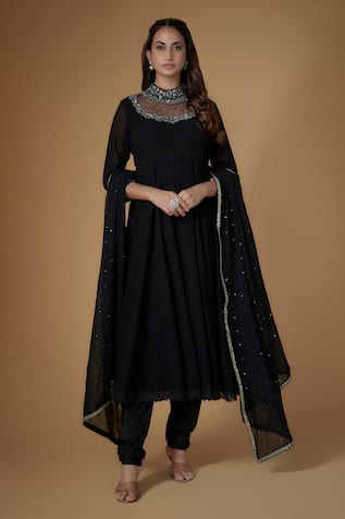 Black Georgette Anarkali Set 