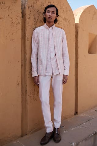 Amaare Beige Chanderi Bliss Nehru Jacket Set 