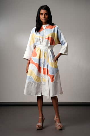 Madder Much Brushstroke Midi Dress With Belt 