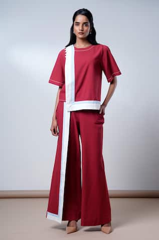 Madder Much Brick Red Poplin Cotton Top & Pant Set 