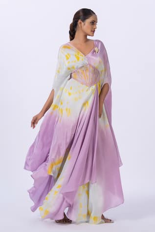 Merge Design Purple Tie-Dye Kaftan with Corset Belt 