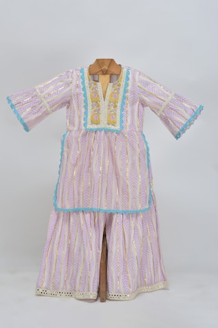 MINIME ORGANICS Lavender Print Kurta Set 