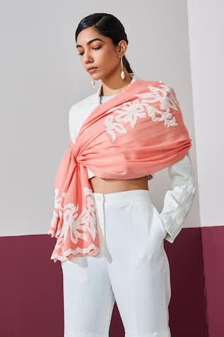 Embroidered Baby Pink Stole 