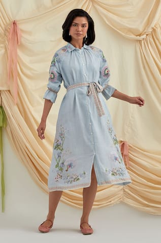 Pozruh by Aiman Sky Blue Designer Shirt Dress 