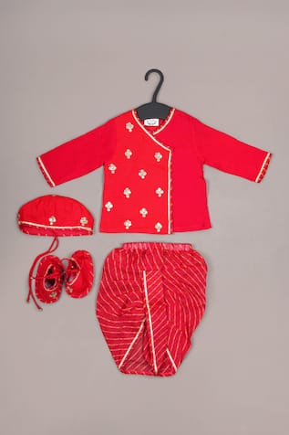 Red Floral Embroidered Boys Kurta Set 