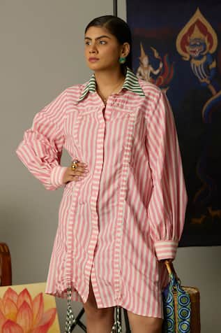 Quod Striped Cotton Designer Dress 
