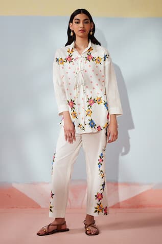 Rainas Threaded Blooms Shirt & Pant Set 