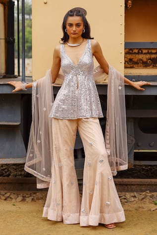 Sabe Designer Peach Anjum Sharara Set 