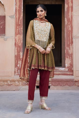 Etasha By Asha Jain Metallic Mesh Anarkali Set with Dupatta 