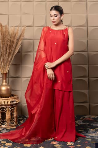 LABEL FLAMINGO BY VRINDA Maroon Zardozi Embroidered Kurta Set 